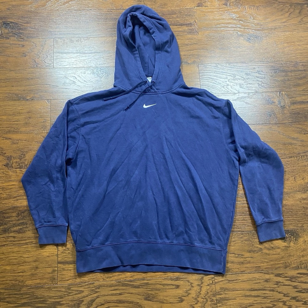 Nike Mens Navy Blue Center Swoosh Pullover Hoodie Size M Embroidered Logo